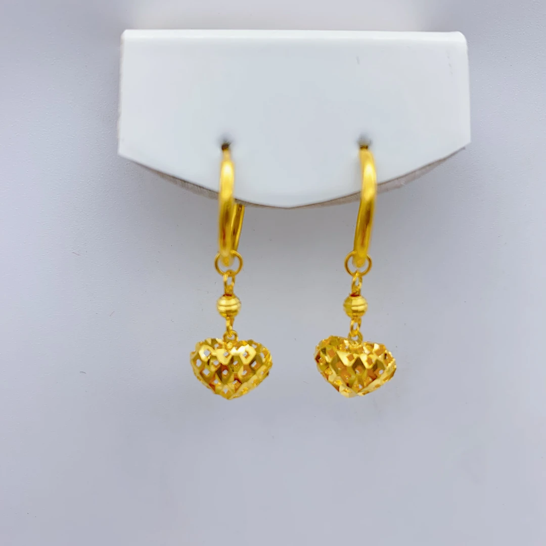 老庙黄金2 足金5G工艺爱心时尚百搭休闲耳圈2.49克