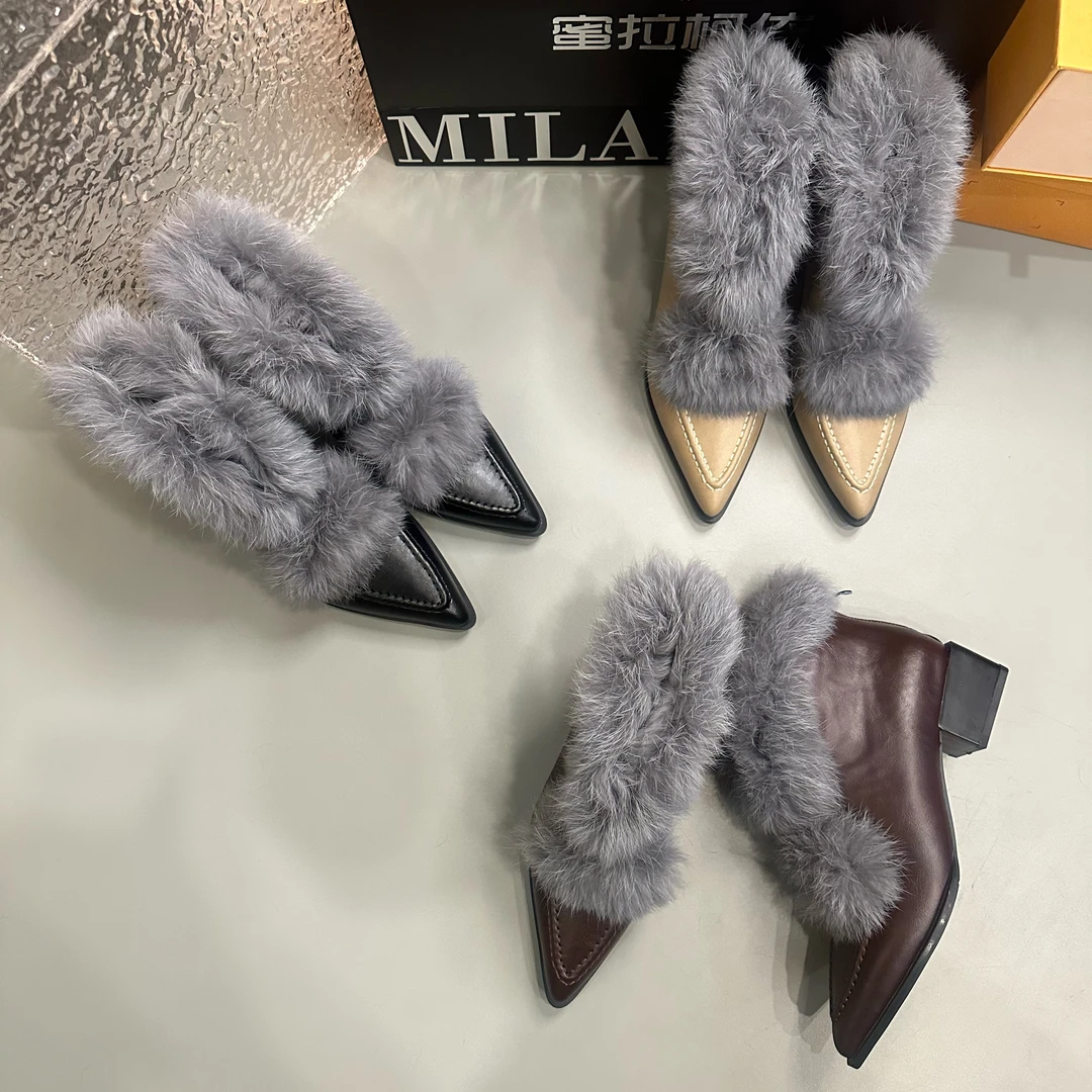 2025秋冬季新款保暖日常时尚温柔时髦气质百搭舒适毛毛爆款尖头鞋
