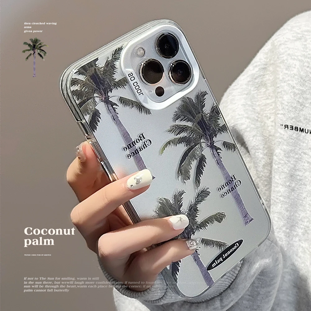 ins风椰子树电镀iphone15适用16Pro max手机壳12苹果13潮牌11防摔