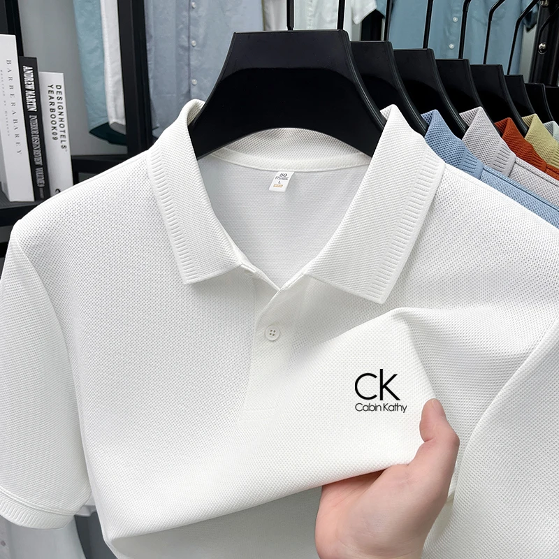 ck正品【海外撤柜】2025夏季新款短袖POLO衫休闲纯色薄款棉质T恤男