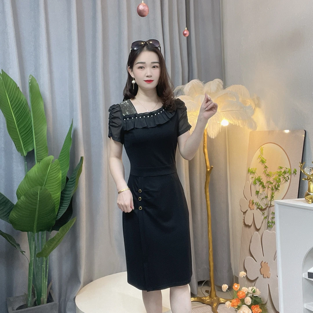 短袖2025夏季新款轻奢高端定制时尚气质洋气法式修身连衣裙9910