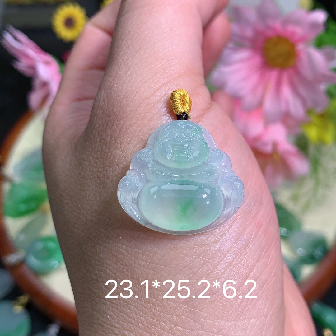 缅甸翡翠A货冰种飘绿佛公奇吊坠挂件水润百搭精百搭气质精美水润