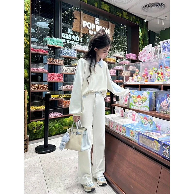 吞吞春夏季【盐空】利落清爽 蓝白撞色宽松休闲直筒显瘦牛仔裤女
