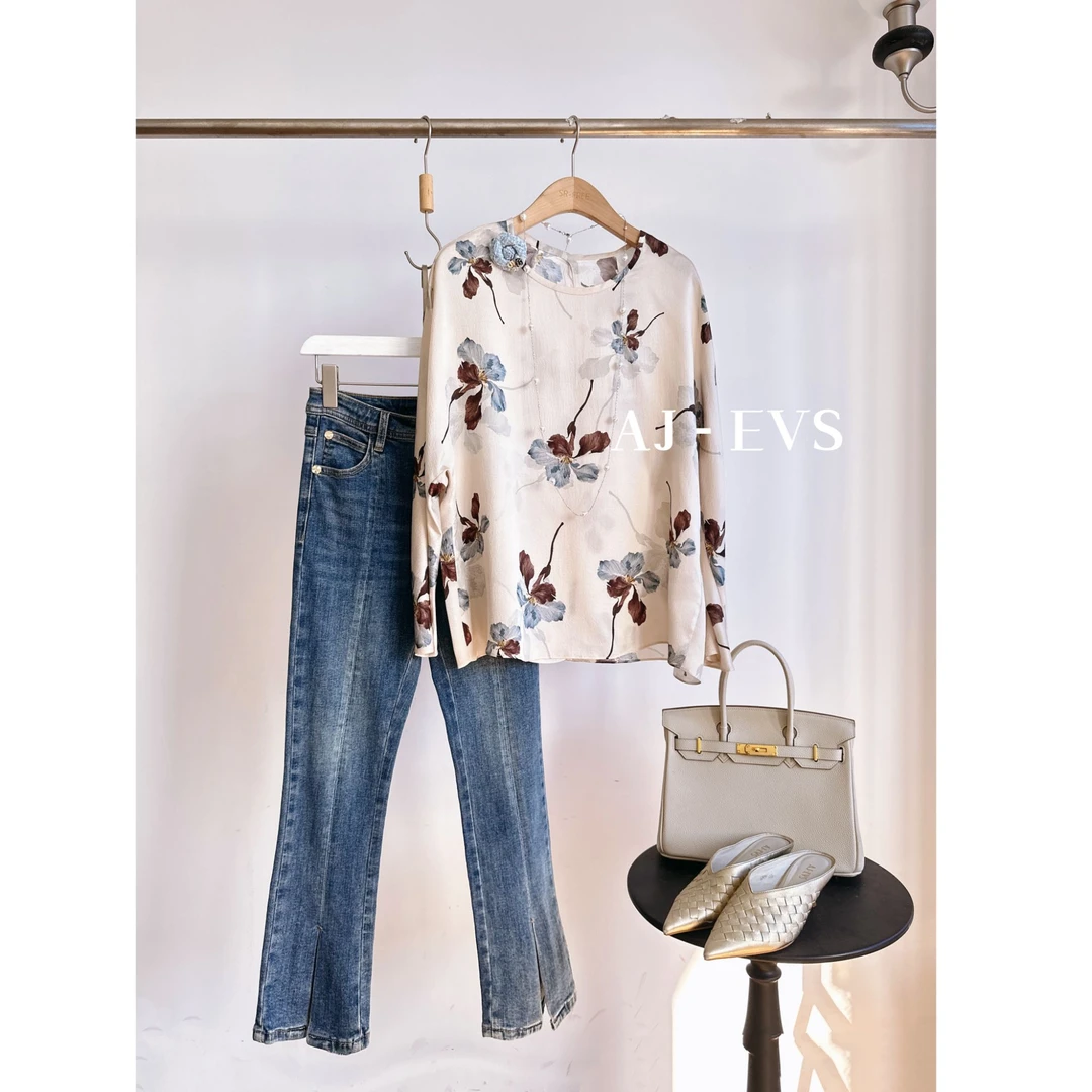 AJ-EVS【蕙质兰心·重磅桑蚕丝印花上衣】