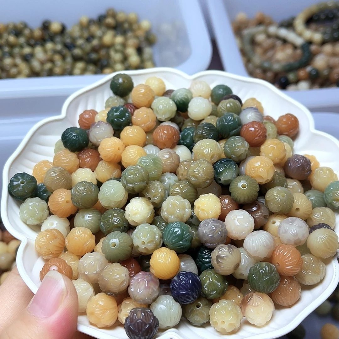 白玉菩提吊坠白玉菩提12雕刻玉莲花10颗卡灯牌宠10颗