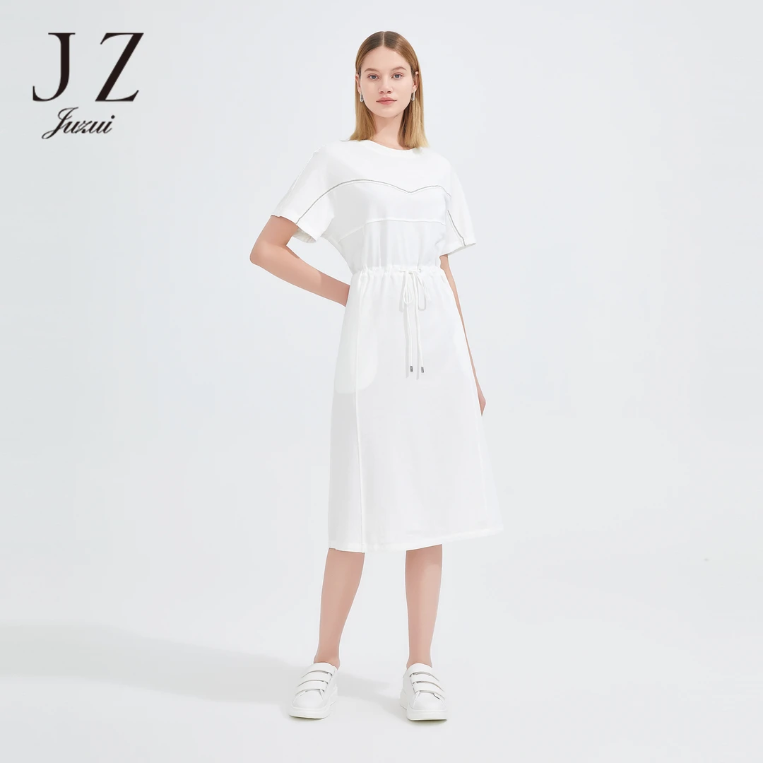 【赵老板专属】JZ玖姿JTCX50077时尚后开衩珠链连衣裙棉质收腰裙子