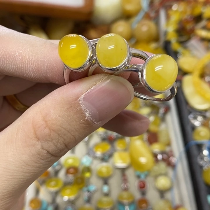银S925镶嵌蜜蜡裸石多样性发货其一