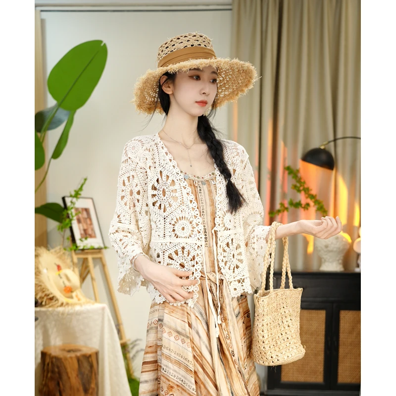 唐乐乐｜25new春夏系列V领外穿防晒衫镂空开衫宽松上衣 BF1068