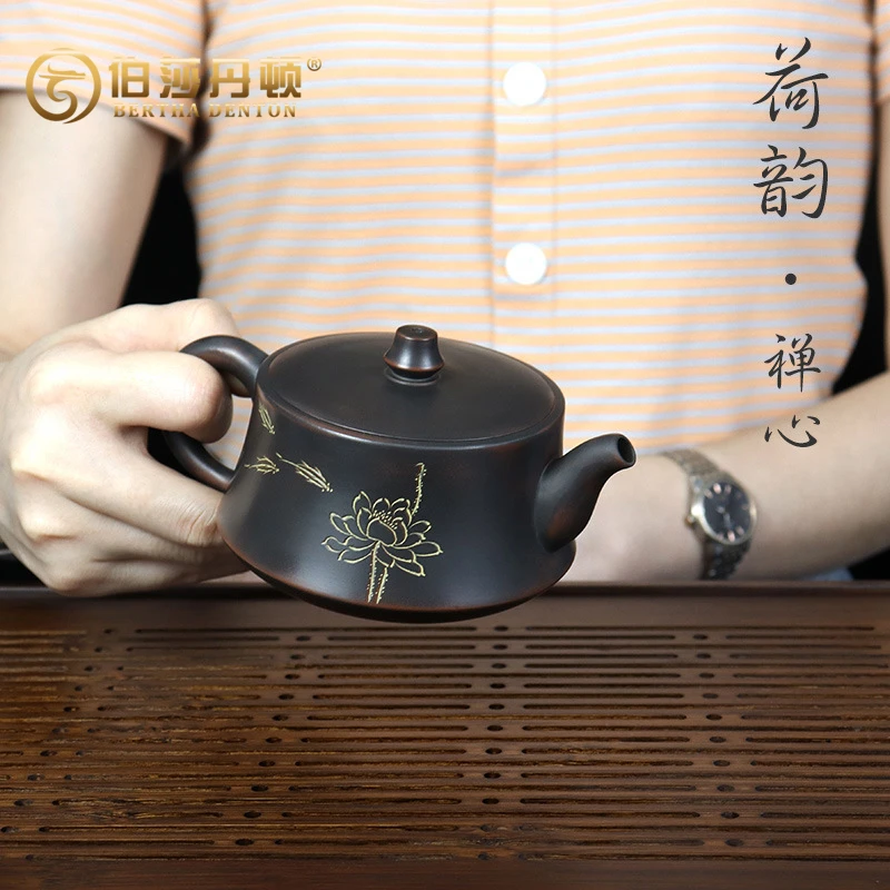 BERTHA DENTON/伯莎丹顿广西钦州坭兴陶茶壶纯手工紫泥坭陶大口壶