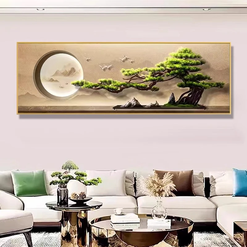 钻石画2025新款客厅迎客松砖石画大气山水十字绣满钻手工钻石贴画