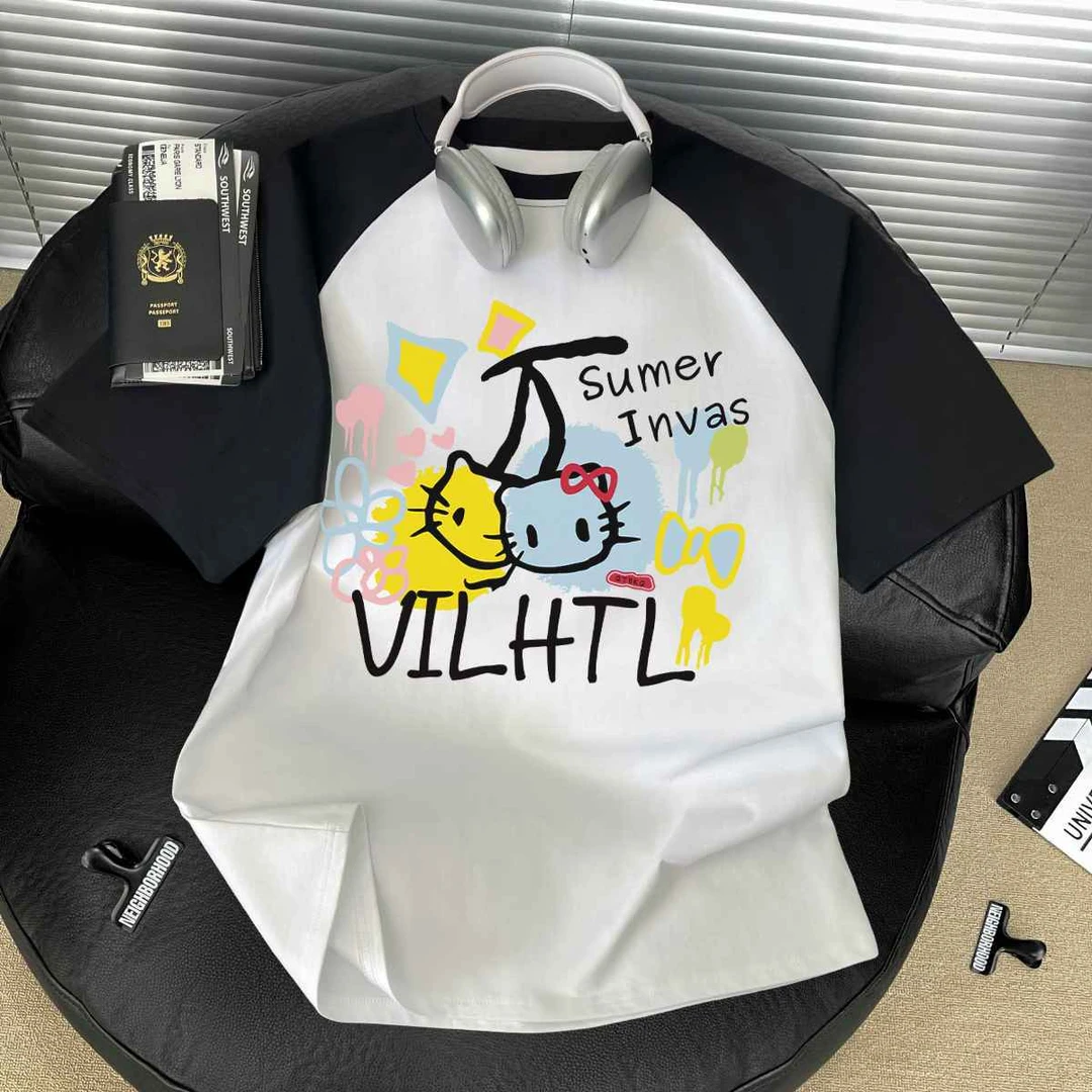 2025夏季ins洋气潮流男女童设计感100%纯棉短袖t恤中学生宽松上衣