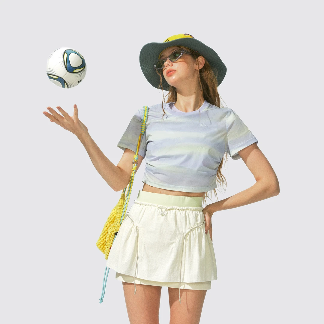 Monterest X Quiksilver联名 抽褶晕染条纹印花短袖T恤女