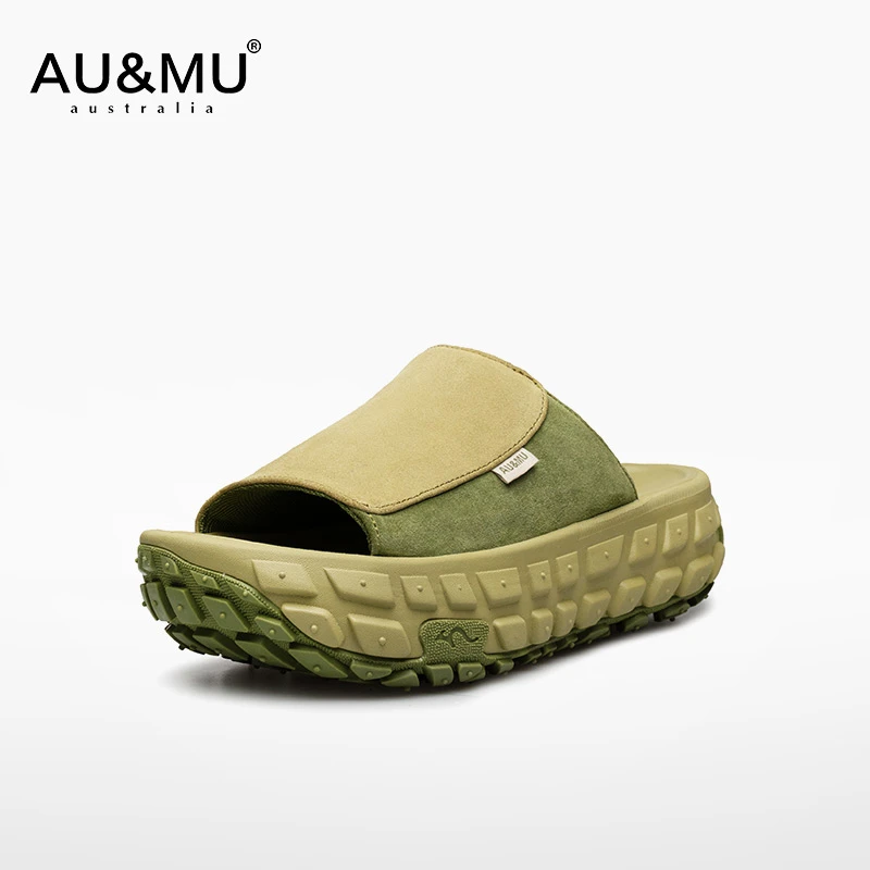 AUMU2025夏季新款舒适软底轮胎拖鞋厚底增高露趾一脚蹬一字拖2075