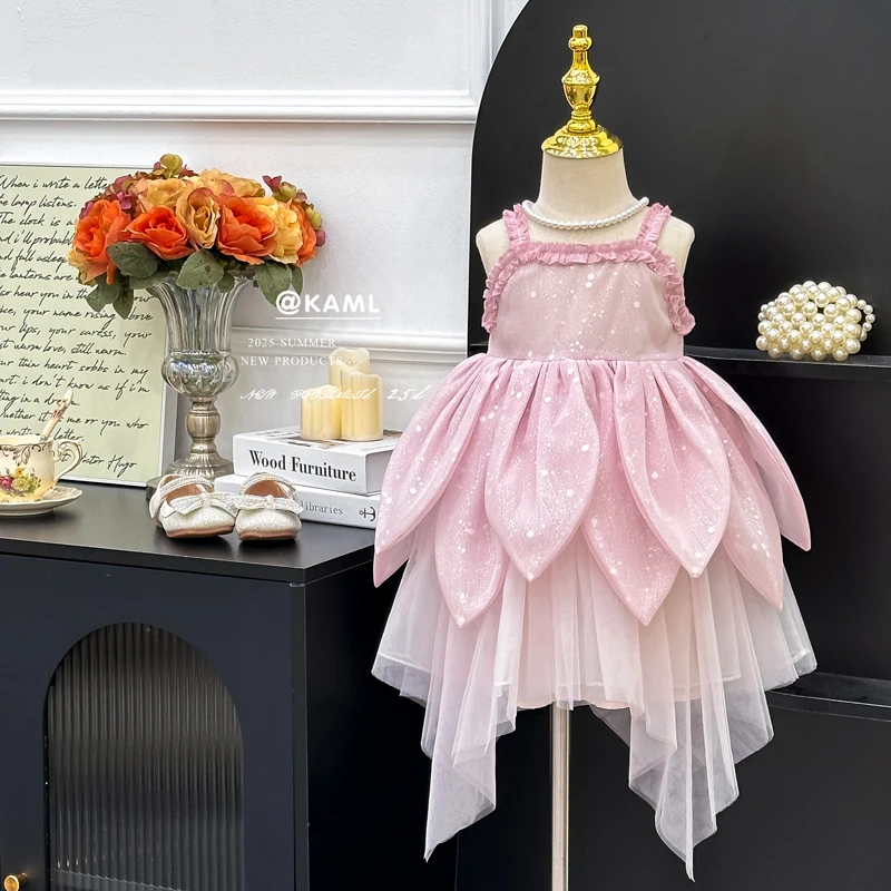 女童连衣裙2025夏季新款花仙子公主吊带裙超仙儿童生日礼服公主裙