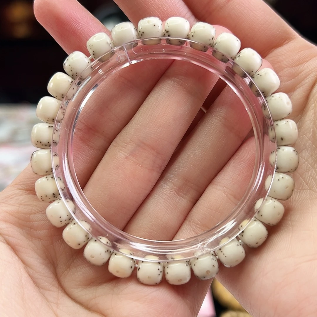 手串星月菩提Fqh8*7全玉化骨瓷白 半壁贯穿通体 颗粒星