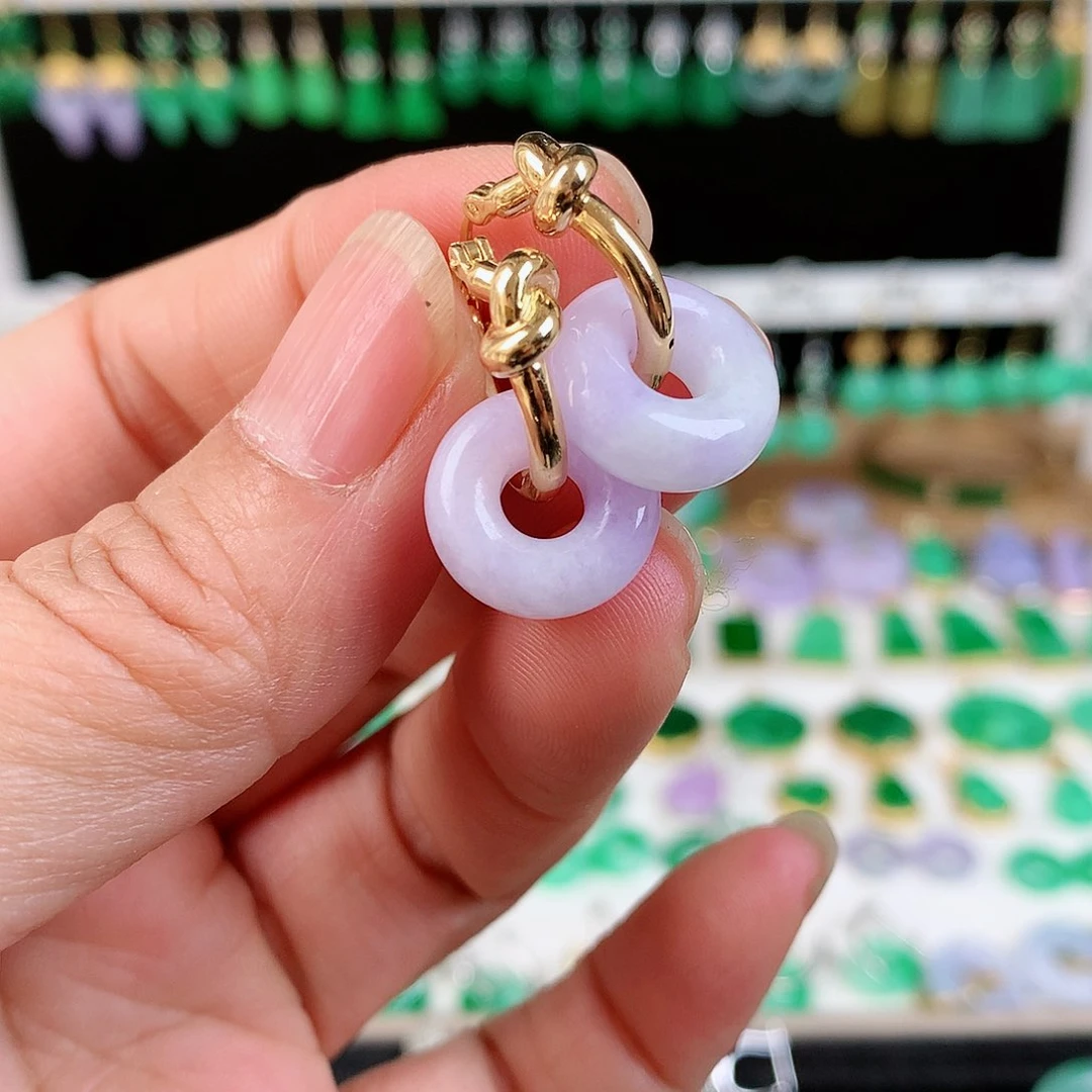 翡翠耳饰18K金镶嵌的