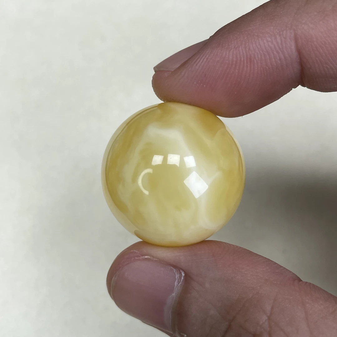 灰度珠宝天然原矿蜜蜡26.3mm阿尔卑斯瓷白妖花圆珠 13号