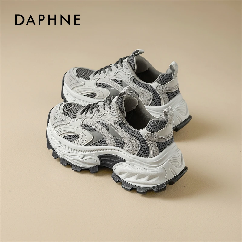 达芙妮灰色老爹鞋女款2025新款秋冬5cm厚底增高小个子休闲运动鞋