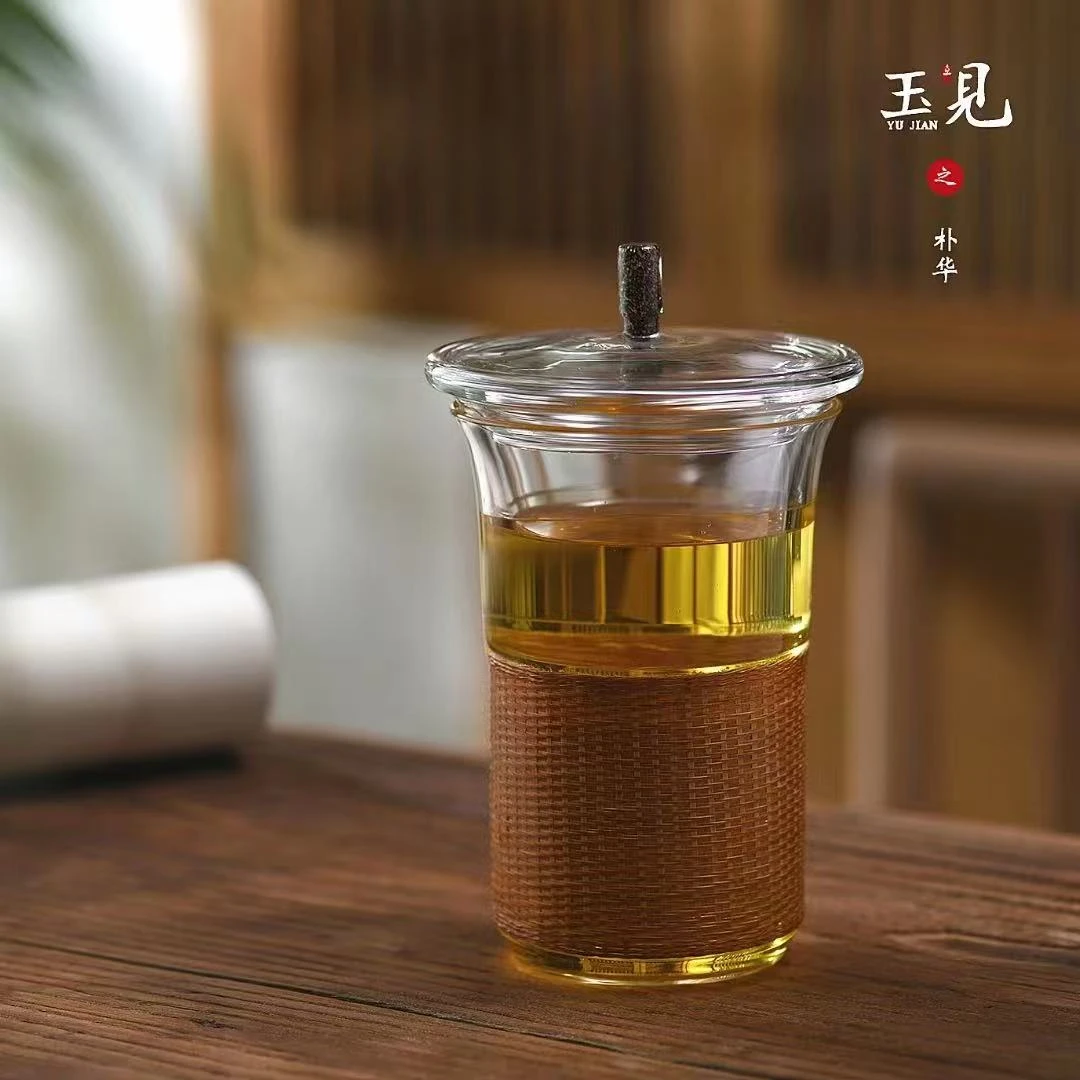 玉见·朴华三件杯泡茶杯玻璃杯-红