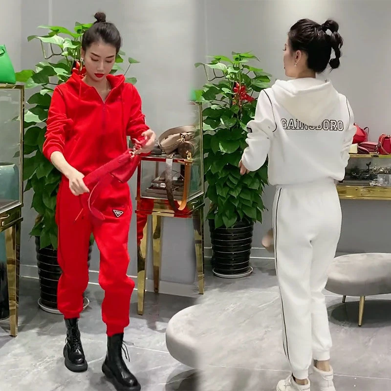 休闲时尚运动套装女2025春秋新款潮流爆款洋气网红连帽上衣两件套