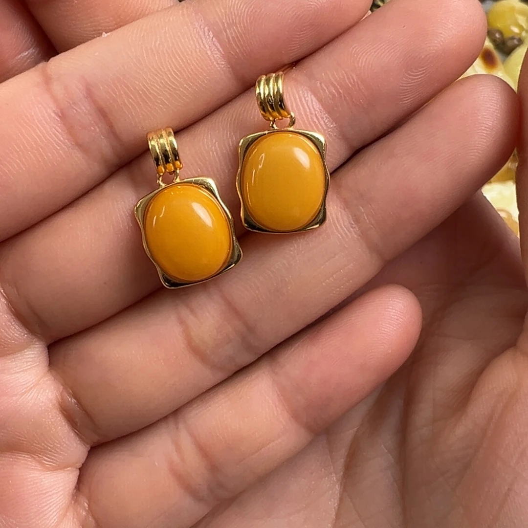 蜜蜡银S925镀金镶嵌裸石蜜蜡