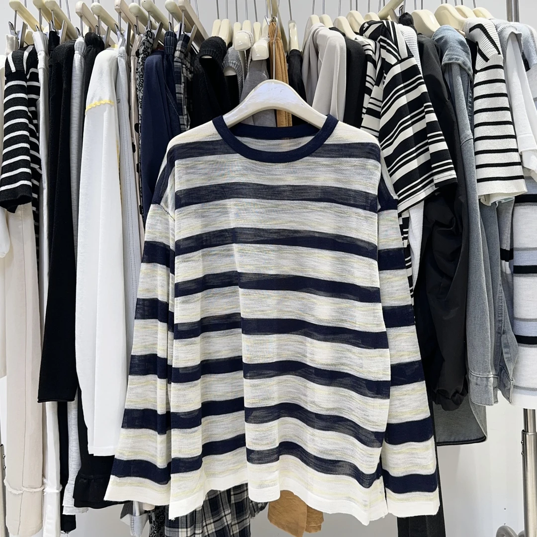 （十八家）Y208夏季新款防晒条纹上衣