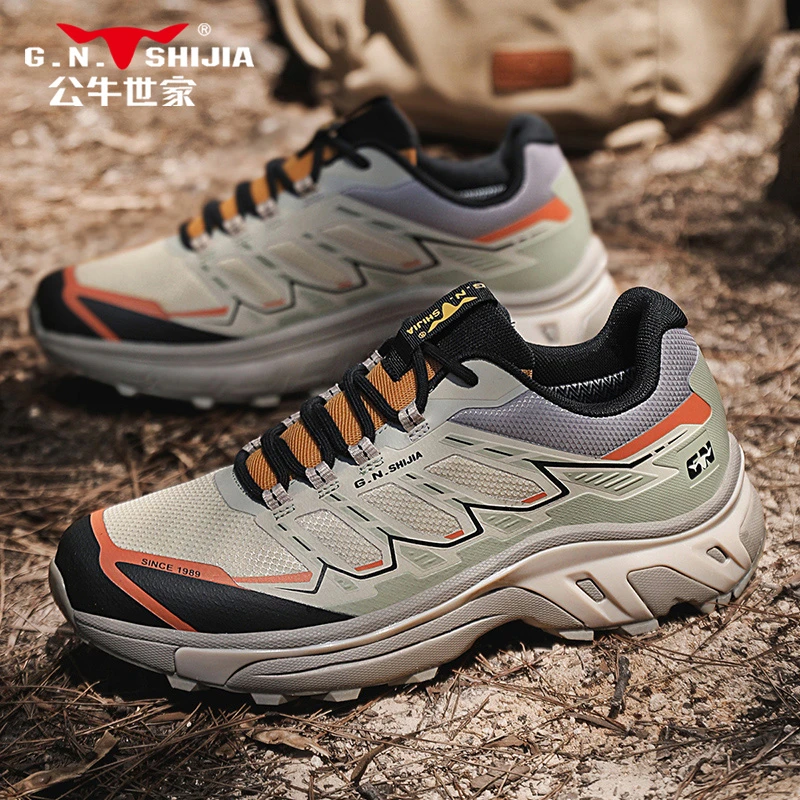 公牛世家登山男鞋春季防水防滑徒步户外运动鞋低帮旅游专业爬山鞋