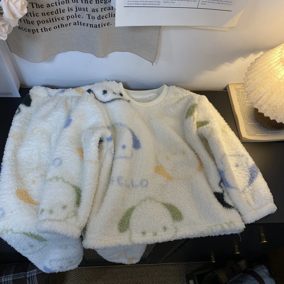 1963时尚潮流百搭洋气流行秋冬男女童圆领法兰绒家居服