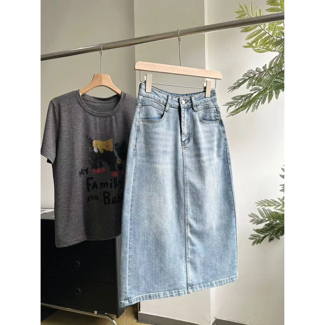 刺绣海鸥线后开口袋开叉包臀牛仔半身裙~A1310P小静折扣