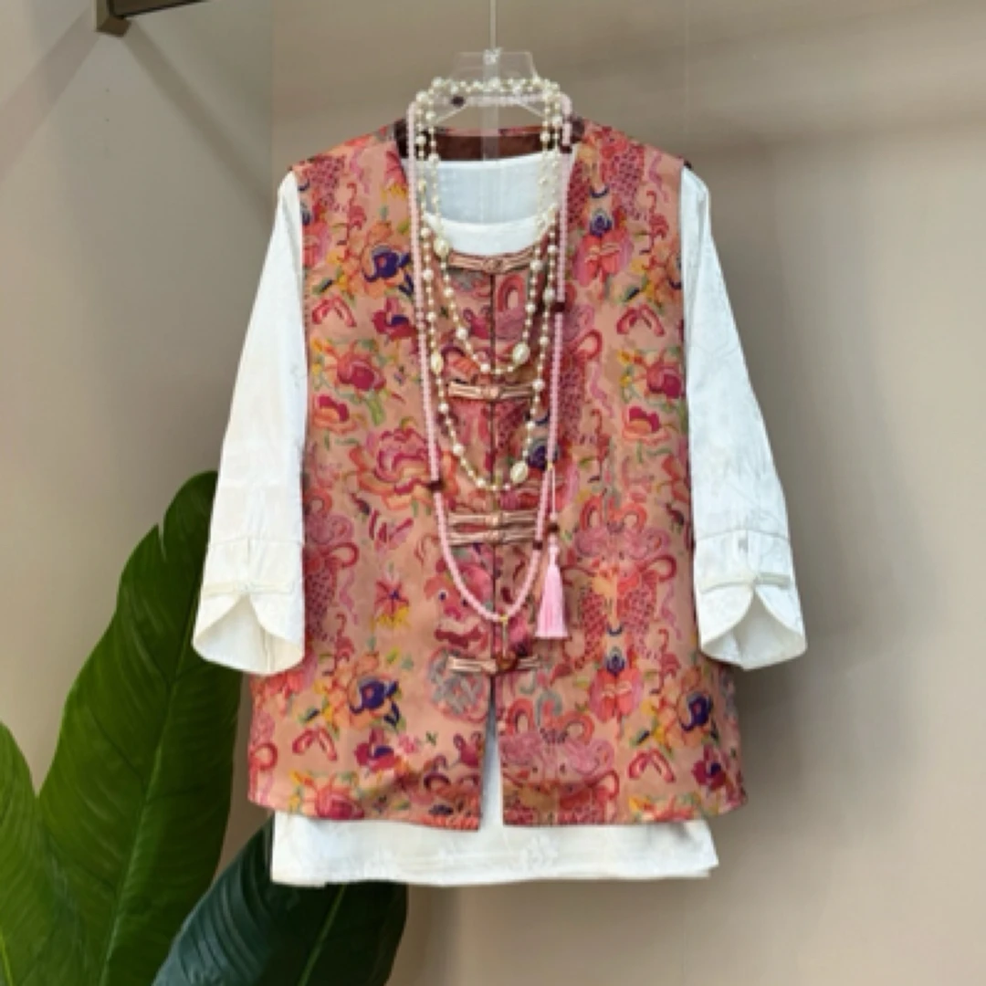 芃芃1513（单拍）夏季新款大码女新中式国风碎花马甲搭配七分袖内搭