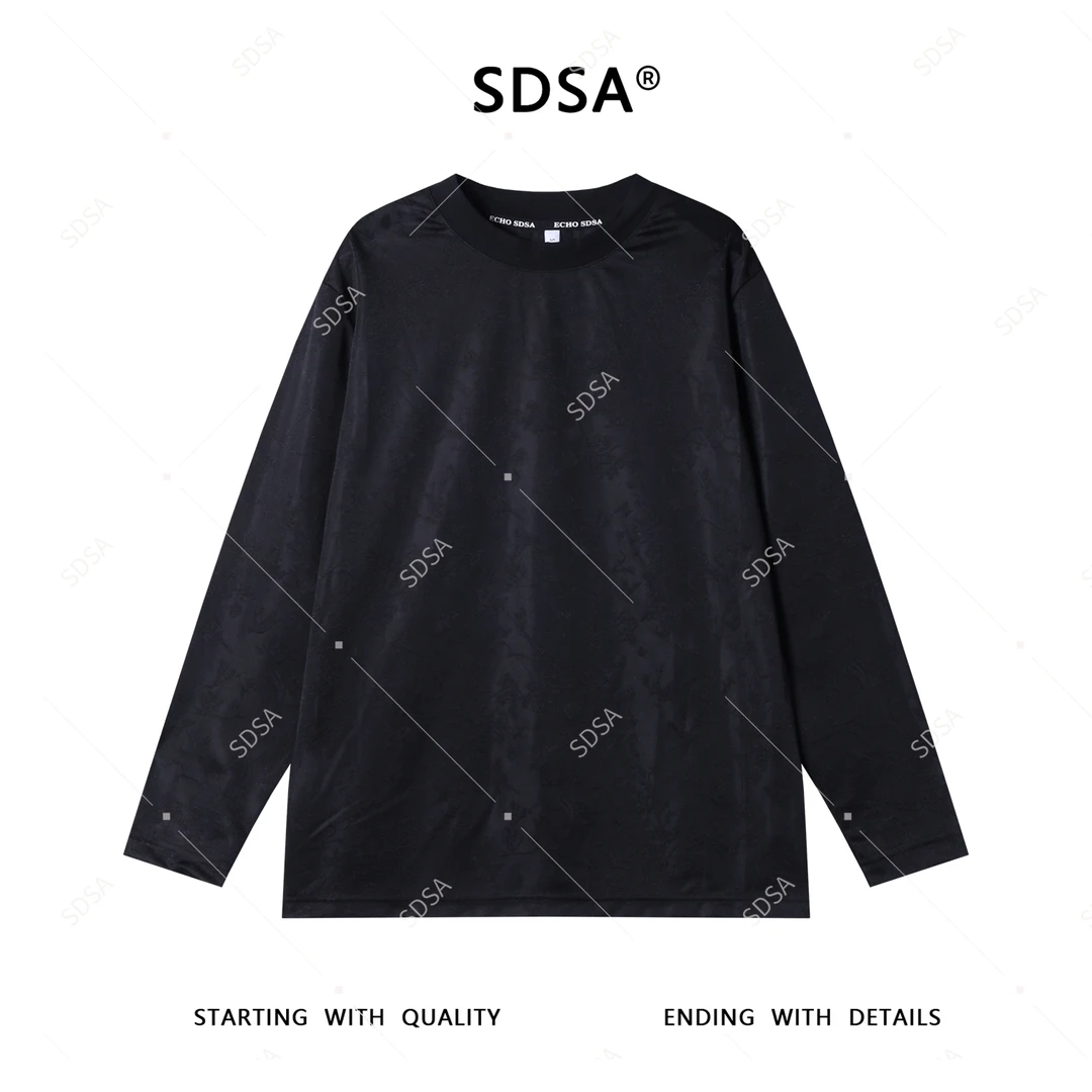 SDSA秋季新款男士痞帅潮牌简约提花暗纹圆领长袖T恤百搭时尚上衣