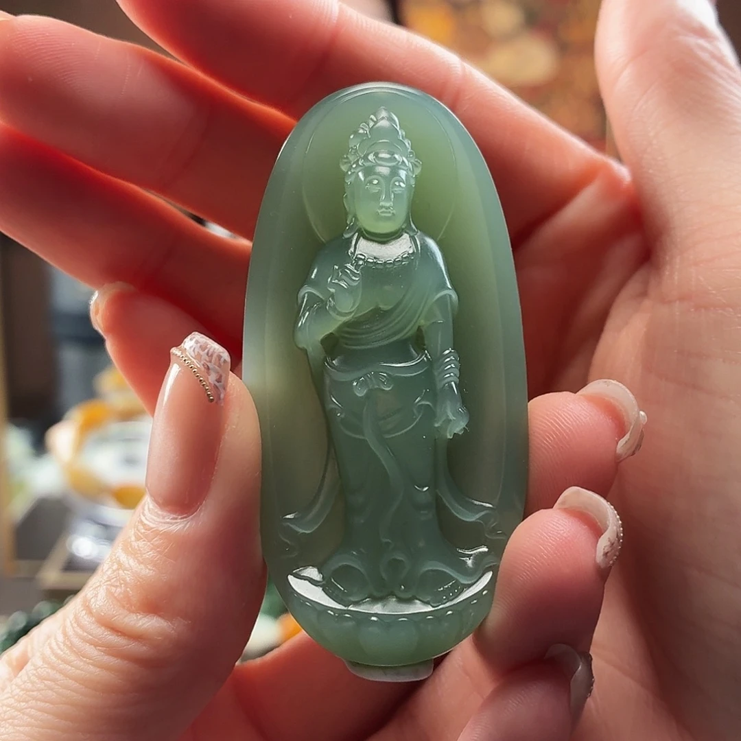 和田玉未镶嵌吊坠(不含链)粉青冰底