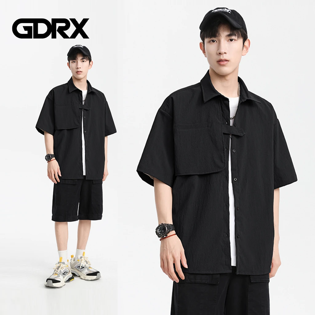 GDRX美式提花肌理纹不规则休闲衬衫2025夏季新款男士薄款宽松衬衣