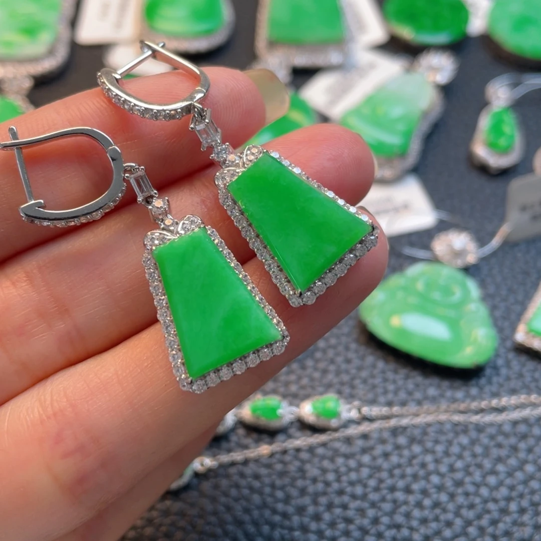 翡翠银S925镶嵌吊坠(不含链)耳坠