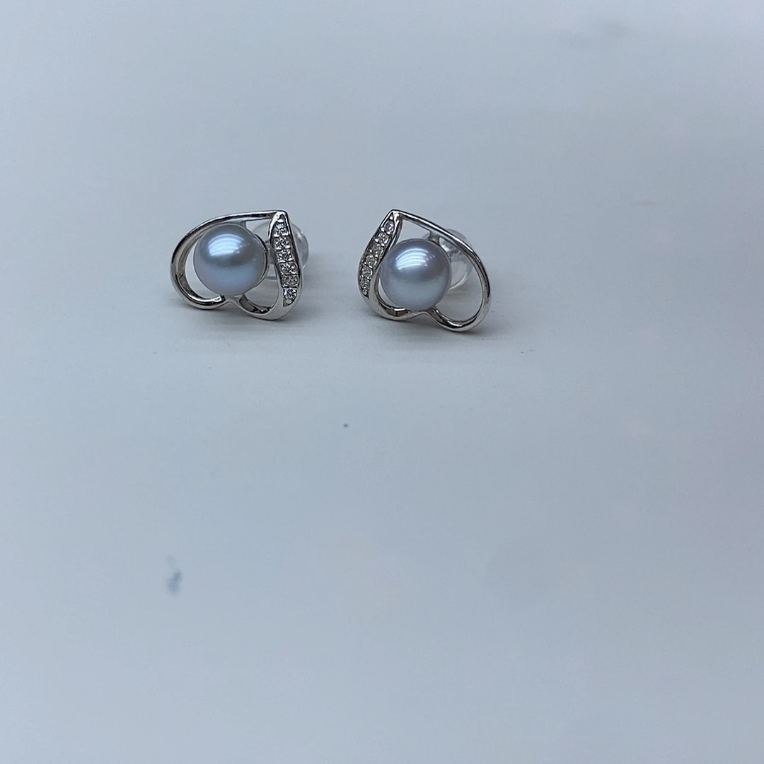 海水珍珠耳饰银S925镶嵌