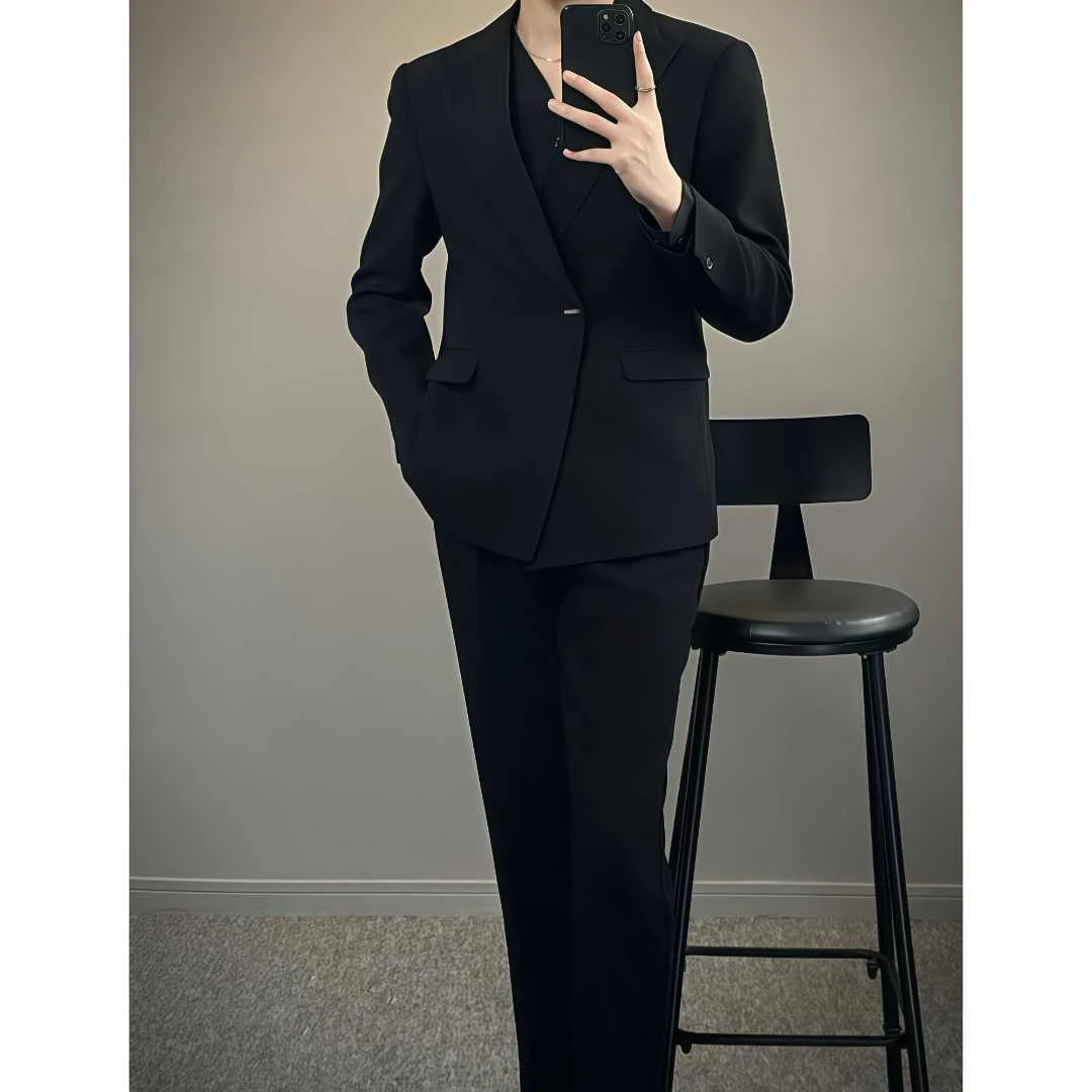 新款时装西服英伦风枪驳领金属扣商务休闲西服西裤套装