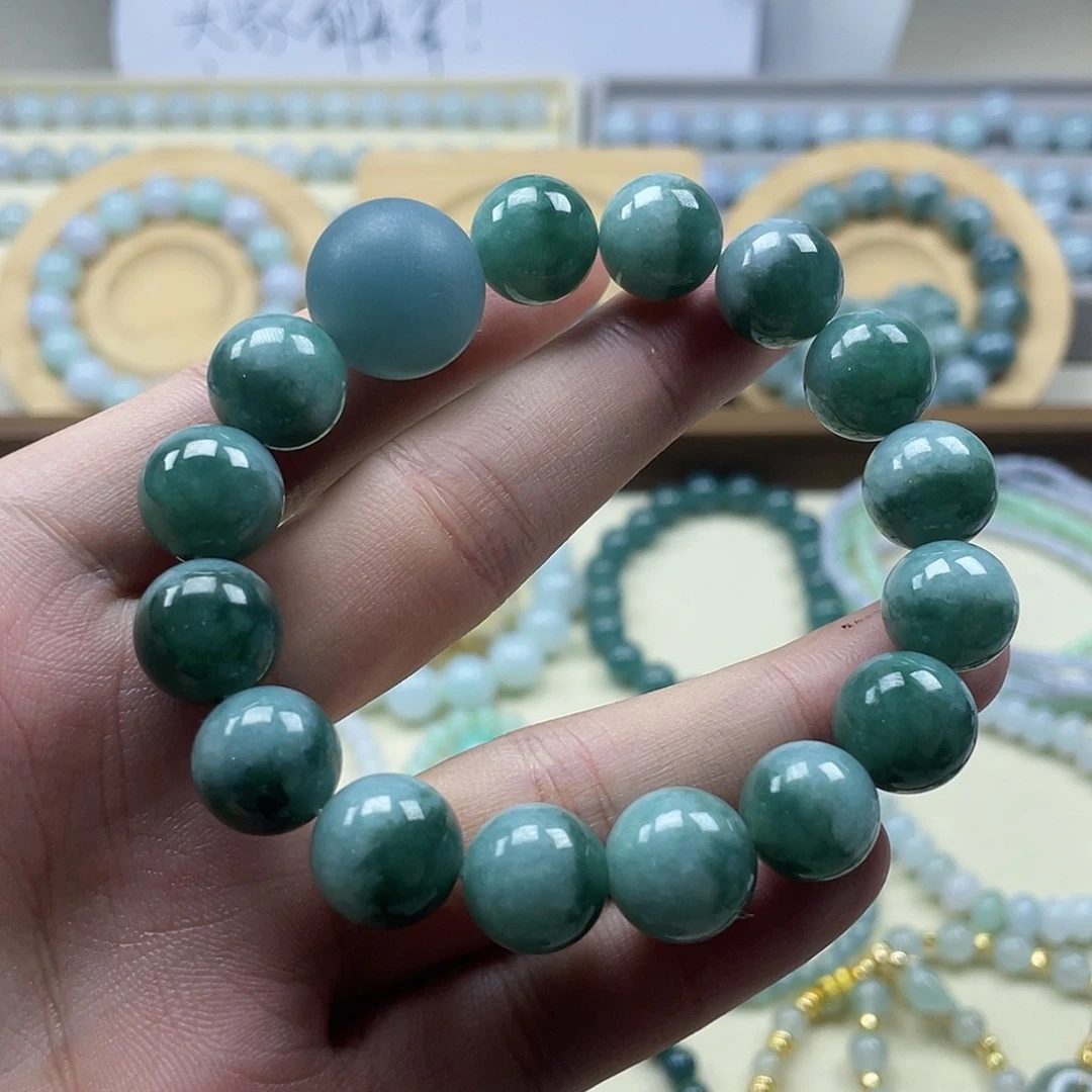 颈饰未镶嵌翡翠13mm 半山半水翡翠珠串