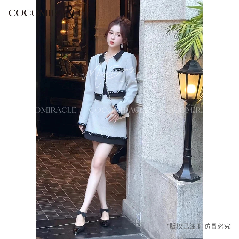 【寄晚星】秋季新款高级感翻领不规则设计感套装（短裙套装）