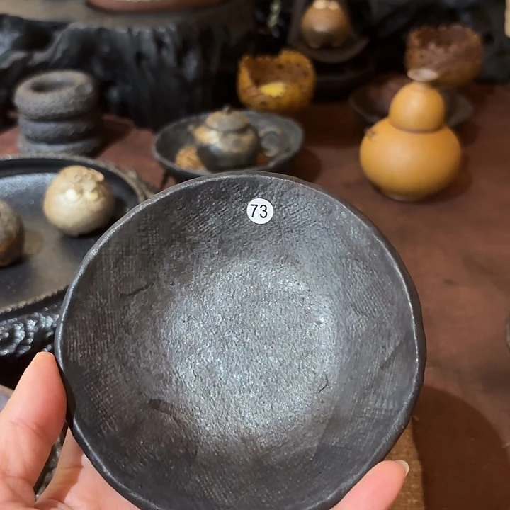 黑淘泥柴烧异形壶承