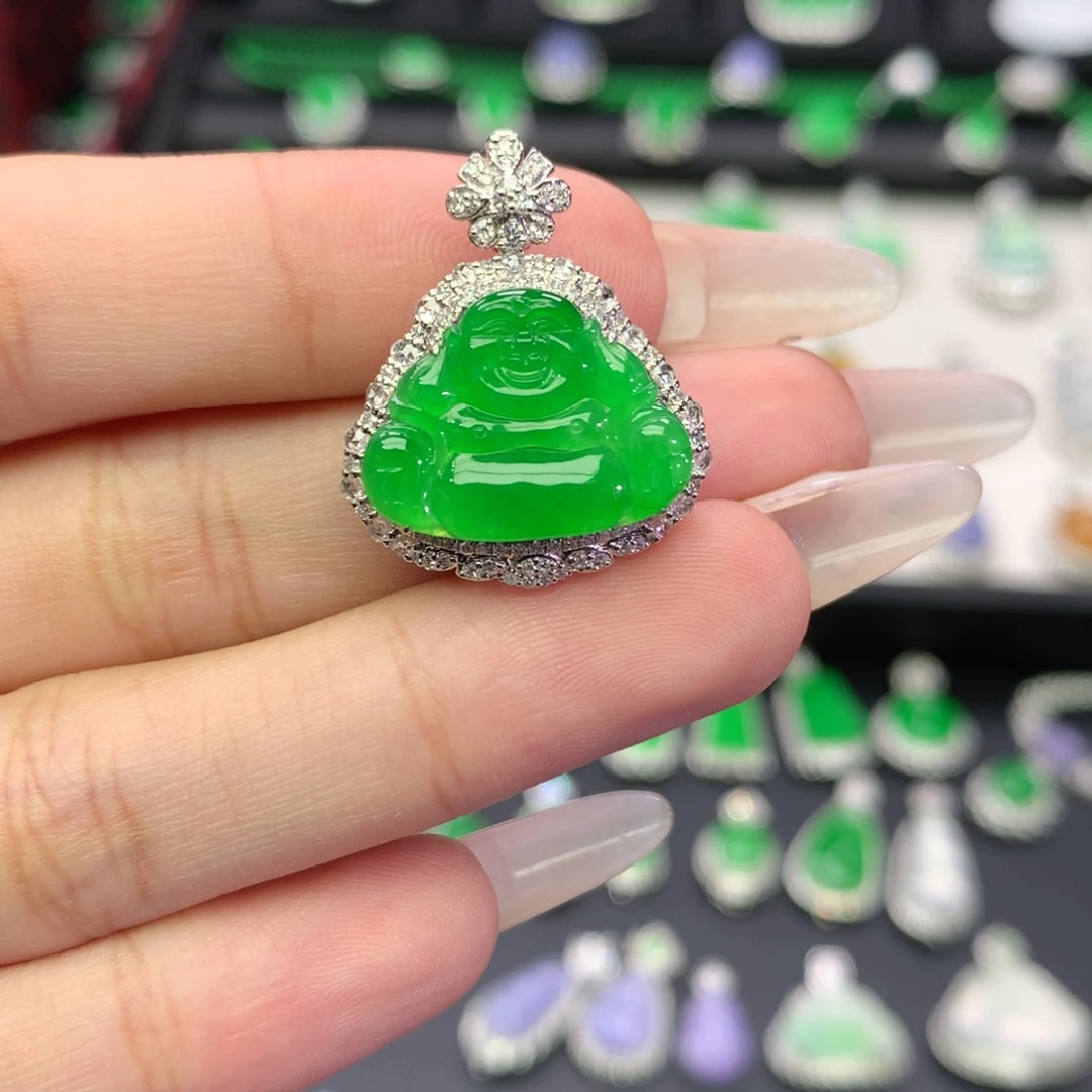 翡翠18K金镶嵌吊坠(不含链)