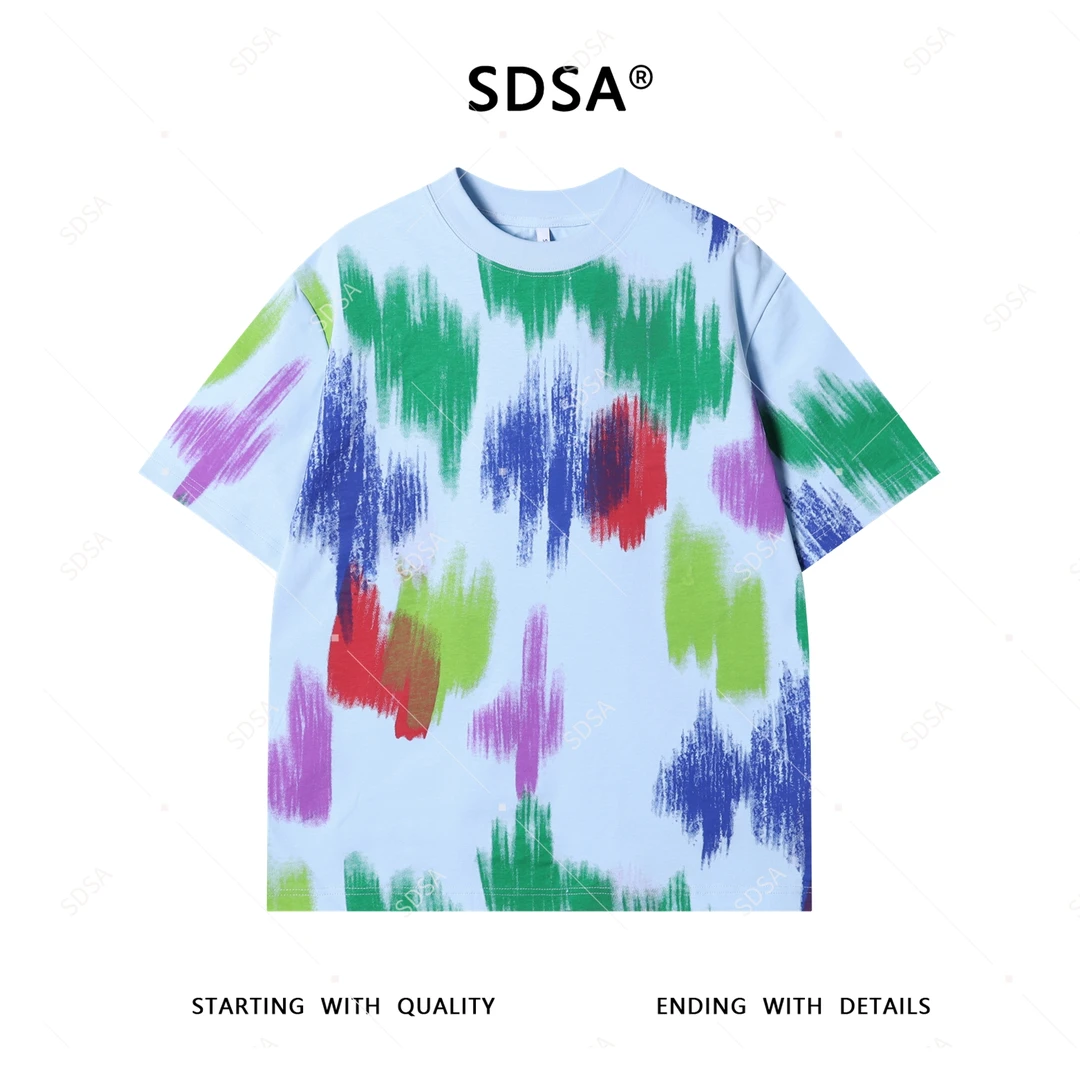 SDSA夏季新款男士痞帅韩系彩色印花圆领短袖T恤简约休闲时尚上衣