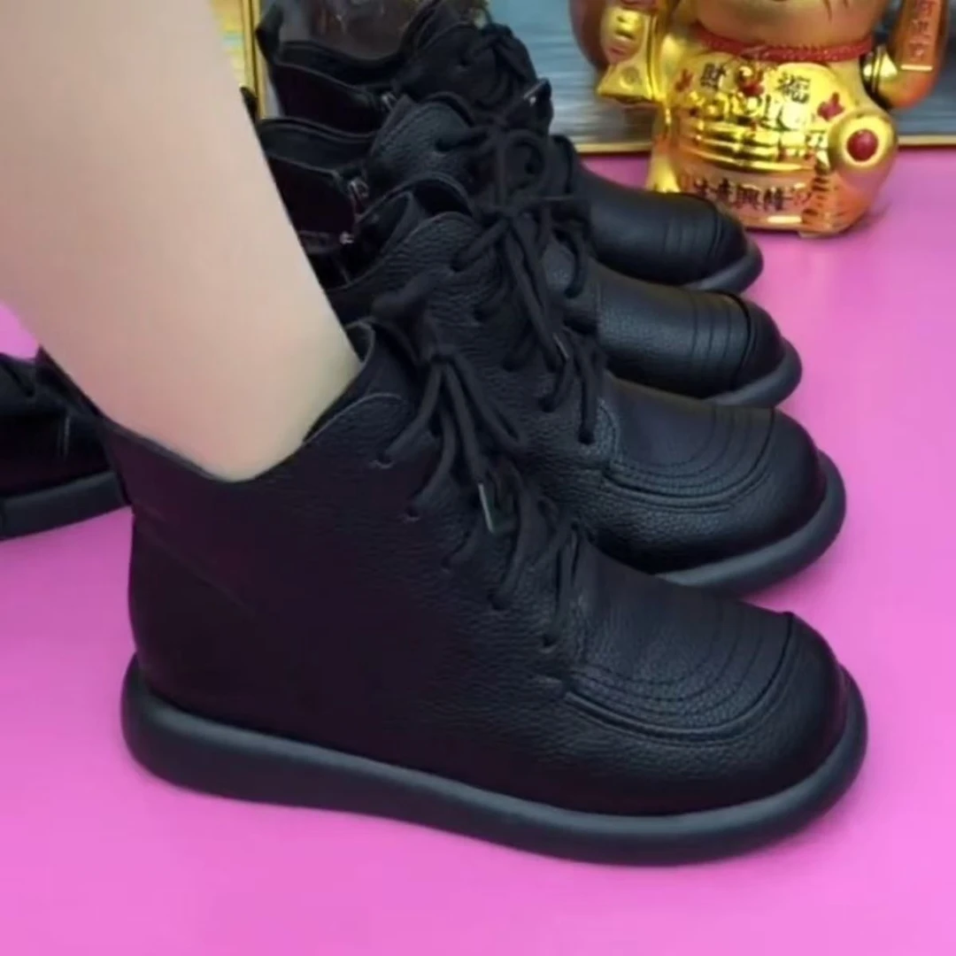 棉靴软底短靴女2025年秋冬新款加绒保暖平底马丁靴休闲中年妈妈鞋