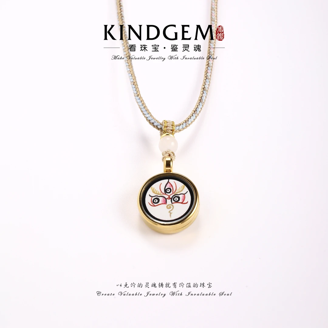 KindGem 唐卡-白财神（鸡、猴）-双面手工项链（62cm）C-32748