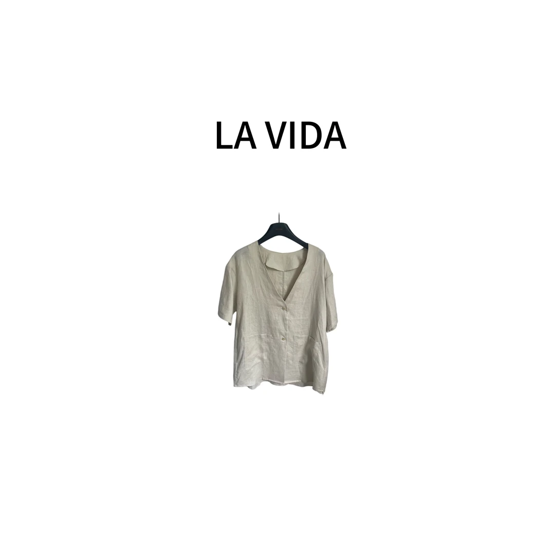 LA VIDA-短袖两粒扣亚麻西装外套