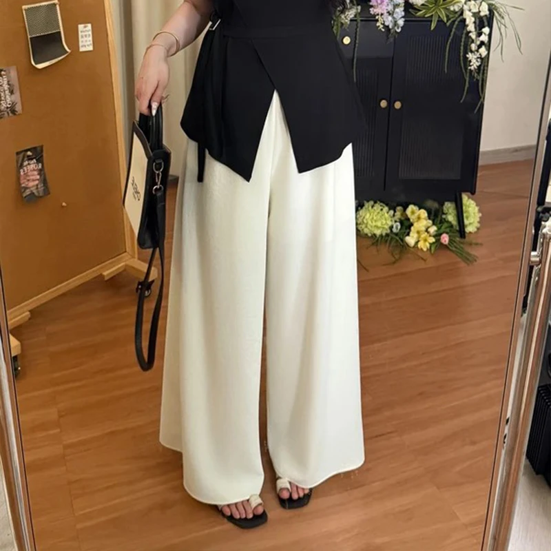 大码百搭休闲阔腿裤子女2025夏季梨形身材高腰显瘦遮胯直筒裤