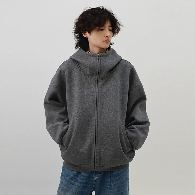 冬季新款重磅500G加厚连帽卫衣廊形感空气层开衫外套