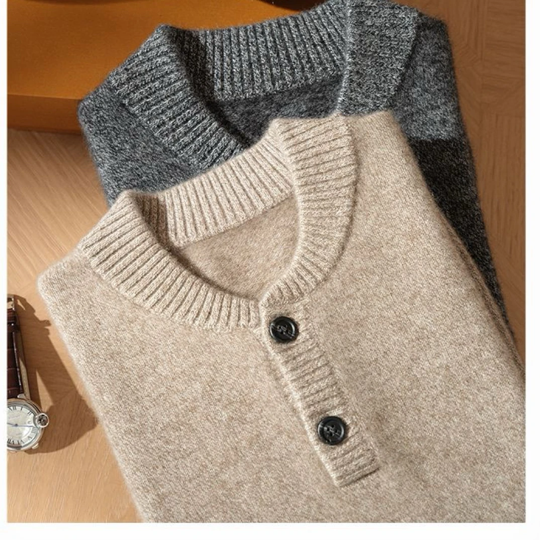 100%山羊绒男士9针加密棒球领系扣衫加厚不缩水不变形不易起球，