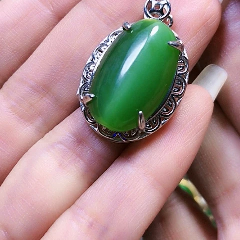 和田玉银S925镶嵌挂件