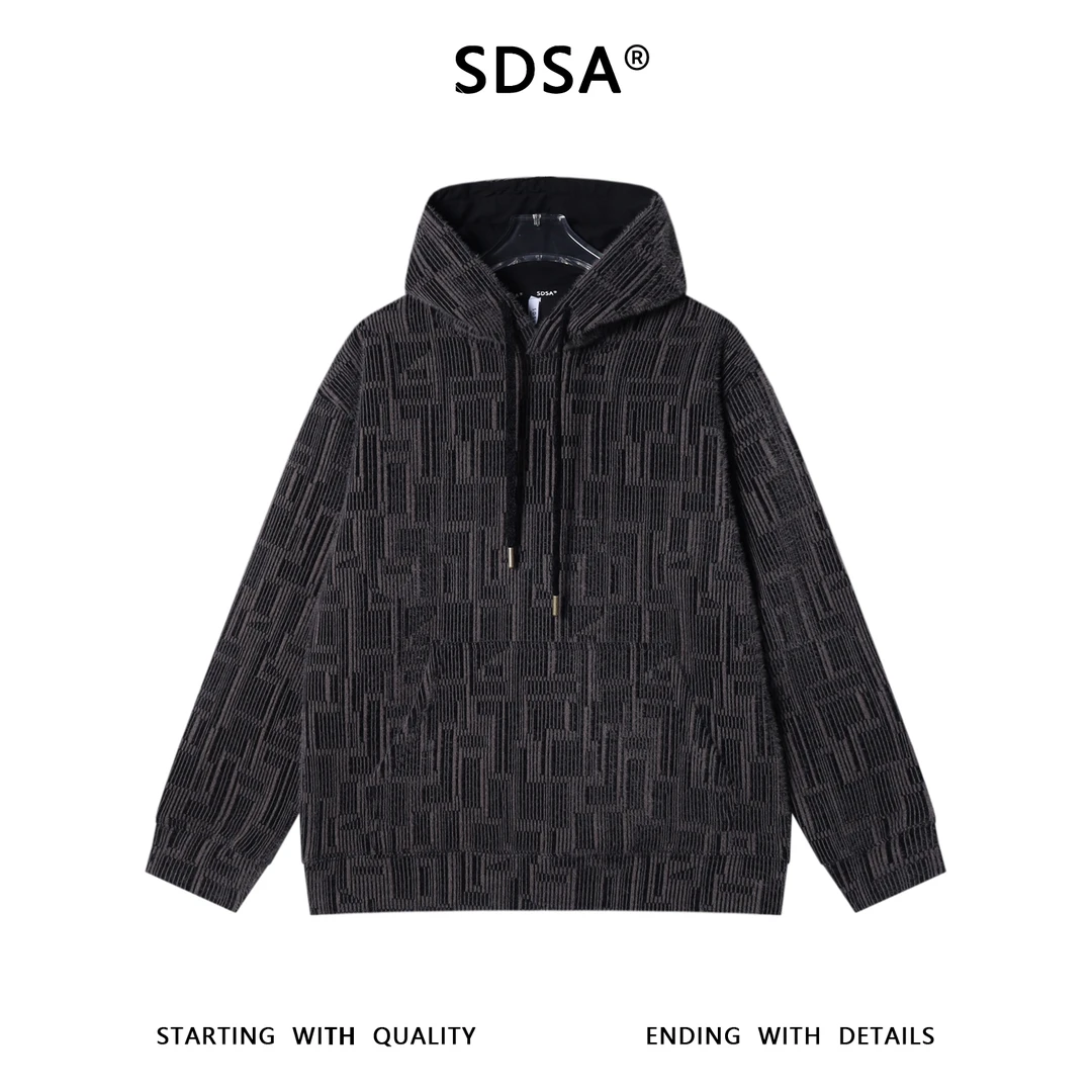 SDSA男士秋冬新款痞帅男装韩版绒毛提花肌理感抽绳连帽卫衣百搭