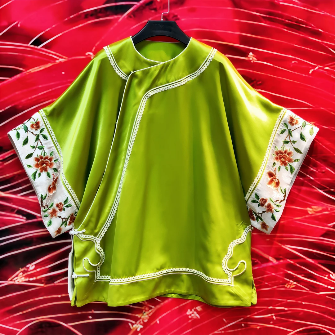 [董小姐]新中式国风女款春秋圆领斜襟长款太太服上衣